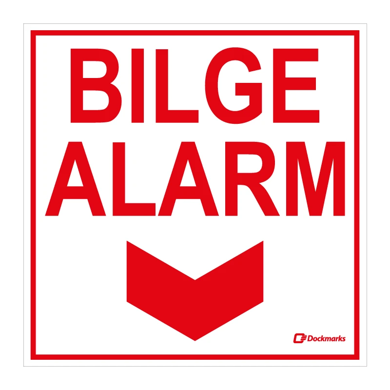 Sticker Tekst Bilge alarm pijl - 100x100 mm