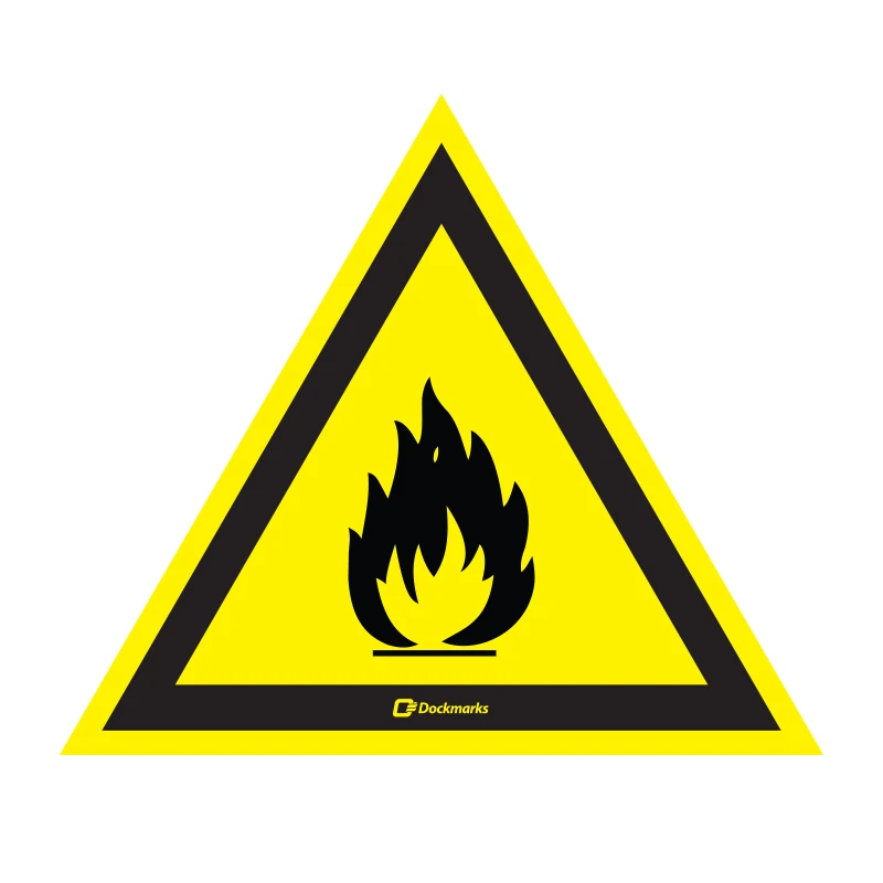 Sticker Waarschuwing (geel) Ontvlambare stoffen - 150 x 150  mm